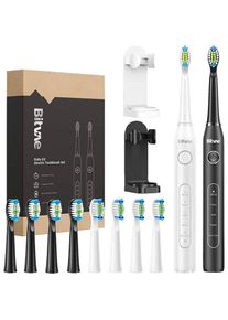 Bitvae, Elektrische Zahnb&uuml;rste, Sonic toothbrushes with tips set and 2 toothbrush holders D2+D2 (white and black)