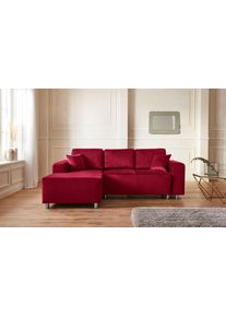 Ecksofa Home Affaire "Gy&ouml;r", rot, B:235cm H:88cm T:160cm, Microfaser (100% Polyester);Luxus-Microfaser Lederoptik (100% Polyester);Struktur (100% Polyester);Samtoptik (100% Polyester);Struktur weich (100% Polyester), Sofas, Ecksofa, L-Form, wahlweise mit Bettfunktion und Bettkasten incl. 2 Zierkissen