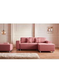 Ecksofa Home Affaire "Gy&ouml;r", orange (koralle), B:235cm H:88cm T:160cm, Microfaser (100% Polyester);Luxus-Microfaser Lederoptik (100% Polyester);Struktur (100% Polyester);Samtoptik (100% Polyester);Struktur weich (100% Polyester), Sofas, Ecksofa, L-Form, wahlweise mit Bettfunktion und Bettkasten incl. 2 Zierkissen