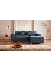 Ecksofa Home Affaire "Gy&ouml;r", blau (dunkelblau), B:235cm H:88cm T:160cm, Microfaser (100% Polyester);Luxus-Microfaser Lederoptik (100% Polyester);Struktur (100% Polyester);Samtoptik (100% Polyester);Struktur weich (100% Polyester), Sofas, Ecksofa, L-Form, wahlweise mit Bettfunktion und Bettkasten incl. 2 Zierkissen