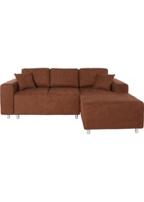 Ecksofa Home Affaire "Gy&ouml;r", braun (cognac), B:235cm H:88cm T:160cm, Microfaser (100% Polyester);Luxus-Microfaser Lederoptik (100% Polyester);Struktur (100% Polyester);Samtoptik (100% Polyester);Struktur weich (100% Polyester), Sofas, Ecksofa, L-Form, wahlweise mit Bettfunktion und Bettkasten incl. 2 Zierkissen