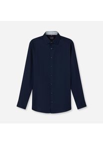 Langarmhemd OLYMP "Luxor 24/Seven", Herren, Gr. 42, N-Gr, blau (marine), Web, Obermaterial: 100% Baumwolle, modern fit normal, 2-Knopf-Manschette, Hemden Langarmhemd, Businesshemd, New-Kentkragen, modern fit