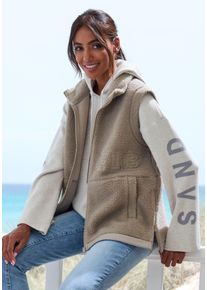 Fleeceweste ELBSAND, Damen, Gr. 38, grau (taupe), Obermaterial: 100% Polyester, unifarben, gerade h&uuml;ftlang, Westen Fleeceweste, mit seitlichen Rei&szlig;verschl&uuml;ssen und hohem Kragen, Topseller