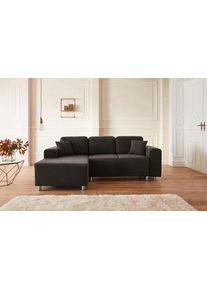 Ecksofa Home Affaire "Gy&ouml;r", grau, B:235cm H:88cm T:160cm, Microfaser (100% Polyester);Luxus-Microfaser Lederoptik (100% Polyester);Struktur (100% Polyester);Samtoptik (100% Polyester);Struktur weich (100% Polyester), Sofas, Ecksofa, L-Form, wahlweise mit Bettfunktion und Bettkasten incl. 2 Zierkissen