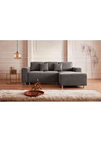 Ecksofa Home Affaire "Gy&ouml;r", grau (anthrazit), B:235cm H:88cm T:160cm, Microfaser (100% Polyester);Luxus-Microfaser Lederoptik (100% Polyester);Struktur (100% Polyester);Samtoptik (100% Polyester);Struktur weich (100% Polyester), Sofas, Ecksofa, L-Form, wahlweise mit Bettfunktion und Bettkasten incl. 2 Zierkissen