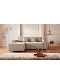 Ecksofa Home Affaire "Gy&ouml;r", beige (beige 1), B:235cm H:88cm T:160cm, Microfaser (100% Polyester);Luxus-Microfaser Lederoptik (100% Polyester);Struktur (100% Polyester);Samtoptik (100% Polyester);Struktur weich (100% Polyester), Sofas, Ecksofa, L-Form, wahlweise mit Bettfunktion und Bettkasten incl. 2 Zierkissen