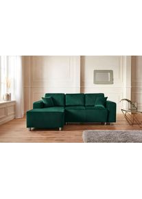 Ecksofa Home Affaire "Gy&ouml;r", gr&uuml;n (dunkelgr&uuml;n), B:235cm H:88cm T:160cm, Microfaser (100% Polyester);Luxus-Microfaser Lederoptik (100% Polyester);Struktur (100% Polyester);Samtoptik (100% Polyester);Struktur weich (100% Polyester), Sofas, Ecksofa, L-Form, wahlweise mit Bettfunktion und Bettkasten incl. 2 Zierkissen
