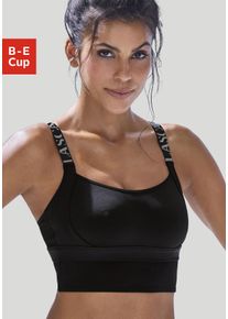 active by Lascana Sport-BH LASCANA ACTIVE, Damen, Gr. 80, Cup E, schwarz, Microtouch, Obermaterial: 76% Polyamid, 24% Elasthan, BHs Sport-BH, ohne B&uuml;gel in Longform mit schimmerndem Unterbrustband