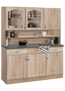 Wiho-K&uuml;chen K&uuml;chenbuffet WIHO K&Uuml;CHEN "Linz", braun (front: landhaus eiche, korpus: sonoma eiche, arbeitsplatte: granit grau), B:150cm H:180cm T:50cm, Schr&auml;nke, K&uuml;chenbuffet, 150 cm breit, in Landhaus-Optik