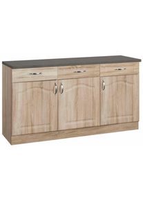 Wiho-K&uuml;chen Unterschrank WIHO K&Uuml;CHEN "Linz", braun (front: landhaus eiche, korpus: sonoma eiche, arbeitsplatte: granit grau), B:150cm H:85cm T:50cm, Schr&auml;nke, Unterschrank, 150 cm breit, in Landhaus-Optik