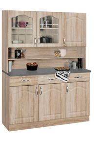 Wiho-K&uuml;chen K&uuml;chenbuffet WIHO K&Uuml;CHEN "Linz", braun (front: landhaus eiche, korpus: sonoma eiche, arbeitsplatte: granit grau), B:120cm H:180cm T:50cm, Schr&auml;nke, K&uuml;chenbuffet, 120 cm breit, in Landhaus-Optik
