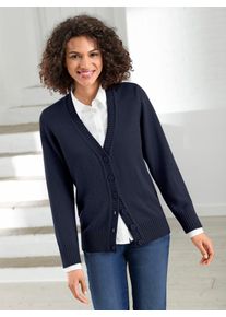 Strickjacke Casual Looks, Damen, Gr. 44, blau (marine), 50% Baumwolle, 50% Polyacryl, unifarben, figurumspielend, Strickjacken Strickjacke