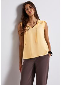 Blusentop Street One, Damen, Gr. 40, gelb (buttercream gelb), Web, Obermaterial: 100% Viskose, unifarben, l&auml;ssig geschnitten h&uuml;ftbedeckend, Rundhals, R&uuml;schen, Blusen Blusentop, mit R&uuml;schendetails am Armansatz