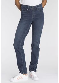Stretch-Jeans MAC "Dream", Damen, Gr. 38, L&auml;nge 34, blau (mid blau wash34), Denim/Jeans, Obermaterial: 88% Baumwolle, 9% Polyester, 3% Elasthan, Abriebeffekte, eng normal, Jeans Stretch-Jeans, mit Stretch f&uuml;r den perfekten Sitz, Topseller