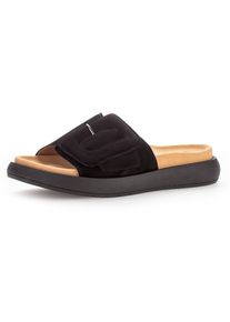 Pantolette Gabor, Damen, Gr. 42, schwarz, Ziegenveloursleder, unifarben, Schuhe Pantolette, Plateau, Sommerschuh, Schlappen mit gro&szlig;er Zierschnalle