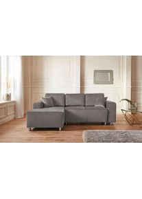 Ecksofa Home Affaire "Gy&ouml;r", grau (hellgrau), B:235cm H:88cm T:160cm, Microfaser (100% Polyester);Luxus-Microfaser Lederoptik (100% Polyester);Struktur (100% Polyester);Samtoptik (100% Polyester);Struktur weich (100% Polyester), Sofas, Ecksofa, L-Form, wahlweise mit Bettfunktion und Bettkasten incl. 2 Zierkissen