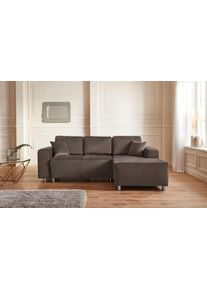Ecksofa Home Affaire "Gy&ouml;r", braun, B:235cm H:88cm T:160cm, Microfaser (100% Polyester);Luxus-Microfaser Lederoptik (100% Polyester);Struktur (100% Polyester);Samtoptik (100% Polyester);Struktur weich (100% Polyester), Sofas, Ecksofa, L-Form, wahlweise mit Bettfunktion und Bettkasten incl. 2 Zierkissen