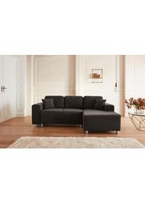 Ecksofa Home Affaire "Gy&ouml;r", grau, B:235cm H:88cm T:160cm, Microfaser (100% Polyester);Luxus-Microfaser Lederoptik (100% Polyester);Struktur (100% Polyester);Samtoptik (100% Polyester);Struktur weich (100% Polyester), Sofas, Ecksofa, L-Form, wahlweise mit Bettfunktion und Bettkasten incl. 2 Zierkissen