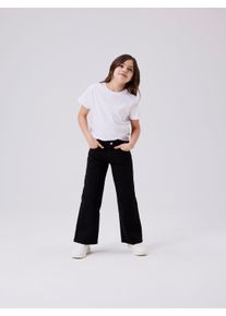 5-Pocket-Hose name it "NKFROSE WIDE TWI PANT 1115-TP NOOS", M&auml;dchen, Gr. 170, N-Gr, schwarz, Twill, Obermaterial: 98% Baumwolle, 2% Elasthan, unifarben, weit lang, Hosen 5-Pocket-Hose, Baumwollmischung, regular fit, verstellbarer Bund