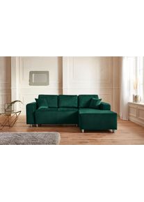 Ecksofa Home Affaire "Gy&ouml;r", gr&uuml;n (dunkelgr&uuml;n), B:235cm H:88cm T:160cm, Microfaser (100% Polyester);Luxus-Microfaser Lederoptik (100% Polyester);Struktur (100% Polyester);Samtoptik (100% Polyester);Struktur weich (100% Polyester), Sofas, Ecksofa, L-Form, wahlweise mit Bettfunktion und Bettkasten incl. 2 Zierkissen