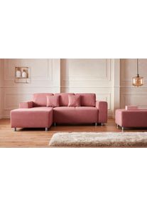 Ecksofa Home Affaire "Gy&ouml;r", orange (koralle), B:235cm H:88cm T:160cm, Microfaser (100% Polyester);Luxus-Microfaser Lederoptik (100% Polyester);Struktur (100% Polyester);Samtoptik (100% Polyester);Struktur weich (100% Polyester), Sofas, Ecksofa, L-Form, wahlweise mit Bettfunktion und Bettkasten incl. 2 Zierkissen