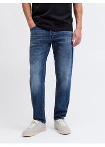 Jack & Jones Tapered-fit-Jeans JACK & JONES "JJIMIKE JJCADE GE 632 NOOS", Herren, Gr. 32, L&auml;nge 30, blau (mid blau denim), Denim/Jeans, Obermaterial: 98% Baumwolle, 2% Elasthan, unifarben, bequem kn&ouml;chellang, Jeans Tapered-fit-Jeans