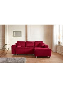 Ecksofa Home Affaire "Gy&ouml;r", rot, B:235cm H:88cm T:160cm, Microfaser (100% Polyester);Luxus-Microfaser Lederoptik (100% Polyester);Struktur (100% Polyester);Samtoptik (100% Polyester);Struktur weich (100% Polyester), Sofas, Ecksofa, L-Form, wahlweise mit Bettfunktion und Bettkasten incl. 2 Zierkissen