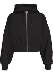 Sweatjacke Calvin Klein Jeans "LS MONOGRAM TERRY CROP RELAXED F", Damen, Gr. S (38), schwarz, Sweatware, Obermaterial: 100% Baumwolle, unifarben, relaxed fit kurz, Rundhals, eingesetzt Rippb&uuml;ndchen, Sweatjacken Sweatjacke, Regular fit mit Kapuze mit Kordelzug