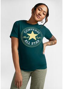 T-Shirt Converse "UNISEX Converse GO-TO ALL STAR PATCH LOGO STANDARD FIT T-SHIRT", Damen, Gr. XL, rubber plant, Single Jersey, Obermaterial: 100% Baumwolle, Rundhals, eingesetzt normaler Saum, Shirts T-Shirt