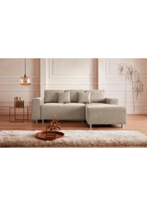 Ecksofa Home Affaire "Gy&ouml;r", beige (beige 1), B:235cm H:88cm T:160cm, Microfaser (100% Polyester);Luxus-Microfaser Lederoptik (100% Polyester);Struktur (100% Polyester);Samtoptik (100% Polyester);Struktur weich (100% Polyester), Sofas, Ecksofa, L-Form, wahlweise mit Bettfunktion und Bettkasten incl. 2 Zierkissen