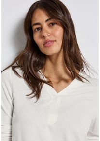 Langarmshirt Street One, Damen, Gr. 34, wei&szlig; (sanftes wei&szlig;), Jersey, Obermaterial: 95% Viskose, 5% Elasthan, unifarben, regular fit normal, V-Ausschnitt, gerader Abschluss, Shirts Langarmshirt, mit V-Ausschnitt