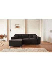 Ecksofa Home Affaire "Gy&ouml;r", grau, B:235cm H:88cm T:160cm, Microfaser (100% Polyester);Luxus-Microfaser Lederoptik (100% Polyester);Struktur (100% Polyester);Samtoptik (100% Polyester);Struktur weich (100% Polyester), Sofas, Ecksofa, L-Form, wahlweise mit Bettfunktion und Bettkasten incl. 2 Zierkissen