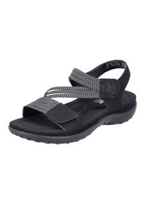 Riemchensandale Rieker, Damen, Gr. 41, Synthetik, schwarz, Nubuklederimitat, Schuhe Riemchensandale, Sommerschuh, Sandalette, Keilabsatz, mit Gummiz&uuml;gen