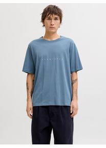 Jack & Jones Rundhalsshirt JACK & JONES "JJESTAR mit Pigmentprint und Baumwollgef&uuml;hl", Herren, Gr. XL, blau mirage, Single Jersey, Obermaterial: 100% Baumwolle, bedruckt, relaxed fit normal, Rundhals, gerader Abschluss, Shirts Rundhalsshirt, Baumwolle, relaxed fit