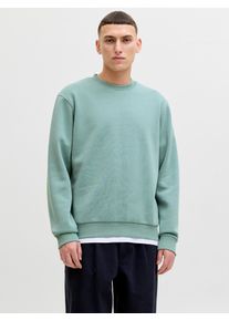 Jack & Jones Sweatshirt JACK & JONES "JJEBRADLEY mit Rippb&uuml;ndchen f&uuml;r Alltag und Freizeit", Herren, Gr. S, gr&uuml;n (mineral blau), angeraute Sweatware, Obermaterial: 65% Polyester, 35% Baumwolle, unifarben, relaxed fit normal, Rundhals, Rippb&uuml;ndchen, Sweatshirts Sweatshirt, Materialmix, relaxed fit