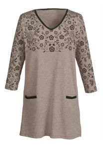 Longshirt "Longshirt", Damen, Gr. 52, schwarz (taupe, schwarz), 100% Baumwolle, bedruckt, gebl&uuml;mt, gemustert, meliert, unifarben, V-Ausschnitt, Shirts Longshirt