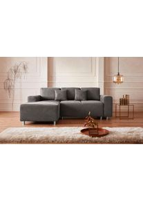 Ecksofa Home Affaire "Gy&ouml;r", grau (anthrazit), B:235cm H:88cm T:160cm, Microfaser (100% Polyester);Luxus-Microfaser Lederoptik (100% Polyester);Struktur (100% Polyester);Samtoptik (100% Polyester);Struktur weich (100% Polyester), Sofas, Ecksofa, L-Form, wahlweise mit Bettfunktion und Bettkasten incl. 2 Zierkissen