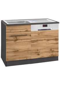 Sp&uuml;lenschrank KOCHSTATION "KS-Tulsa", braun (wotaneiche), B:110cm H:85cm T:60cm, Schr&auml;nke, Sp&uuml;lenschrank, 110 cm breit, inkl. T&uuml;r/Sockel f&uuml;r Einbaugeschirrsp&uuml;ler, Metallgriff