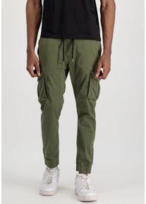 Cargohose Alpha Industries "Cotton Twill Jogger", Herren, Gr. M, N-Gr, gr&uuml;n (schwarz olive), Web, Obermaterial: 98% Baumwolle, 2% Elasthan, unifarben, slim fit normal, Hosen Cargohose