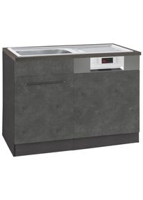 Sp&uuml;lenschrank KOCHSTATION "KS-Tulsa", grau (betonfarben dunkel), B:110cm H:85cm T:60cm, Schr&auml;nke, Sp&uuml;lenschrank, 110 cm breit, inkl. T&uuml;r/Sockel f&uuml;r Einbaugeschirrsp&uuml;ler, Metallgriff