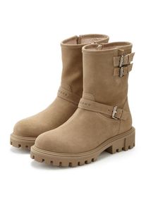 ELBSAND &raquo;Stiefel, Boots, Bikerboots&laquo; aus Leder mit trendigen Zierschnallen beige, Gr&ouml;&szlig;e 40