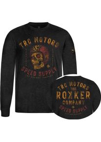 Rokker Skull, t-shirt de manga comprida , cor: Preto/Cor-De-Laranja/Vermelho , tamanho: S