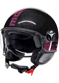 Momo Design Momodesign FGTR Classic Stripes Glitter S26, capacete aberto , cor: Preto/Cor-De-Rosa , tamanho: XS
