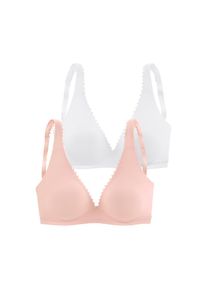 Petite Fleur, Damen, Bralette-BH Packung, 2 St&uuml;ck, ohne B&uuml;gel in High-Apex-Schnittform mit Zierborte, Basic Dessous, ros&eacute;+wei&szlig;, Cup C, 70 - Cup C, 
