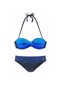 Lascana, Damen, B&uuml;gel-Bandeau-Bikini mit Farbverlauf in Batik-Optik, blau-bedruckt, 38 - Cup D, In trendiger Batik-Optik