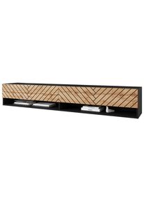 P & B Lowboard, Schwarz, Eiche Wotan, Kunststoff, 2 F&auml;cher, kaltwei&szlig;, 180x30x32 cm, Fsc, stehend, h&auml;ngend, Wohnzimmer, TV M&ouml;bel, Lowboards, Lowboards stehend