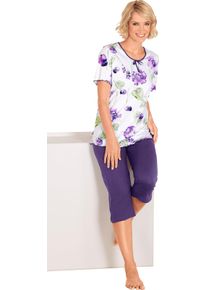 Dames Capri-pyjama met golvende boorden wit geprint Maat 56/58
