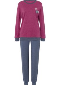 Damen Schlafanzug mit kleinem Bl&uuml;ten-Druck erika-rauchblau Gr&ouml;&szlig;e 36/38