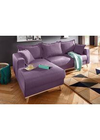 Ecksofa Home Affaire "Edina L-Form", lila (aubergine), B:228cm H:83cm T:151cm, Webstoff (100% Polyester);Baumwollmix (50% Baumwolle, 50% Polyester);Baumwollmix (50% Baumwolle, 50% Polyester), Sofas, Ecksofa, auch in Baumwollmix-Bezug, im skandinavischem Stol
