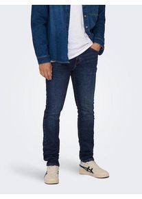 Only & Sons Skinny-fit-Jeans ONLY & SONS "LOOM LIFE JOG", Herren, Gr. 34, L&auml;nge 34, blau (dunkelblau denim), Denim/Jeans, Obermaterial: 98% Baumwolle, 2% Elasthan, Abriebeffekte, sehr schmal lang, Jeans Skinny-fit-Jeans
